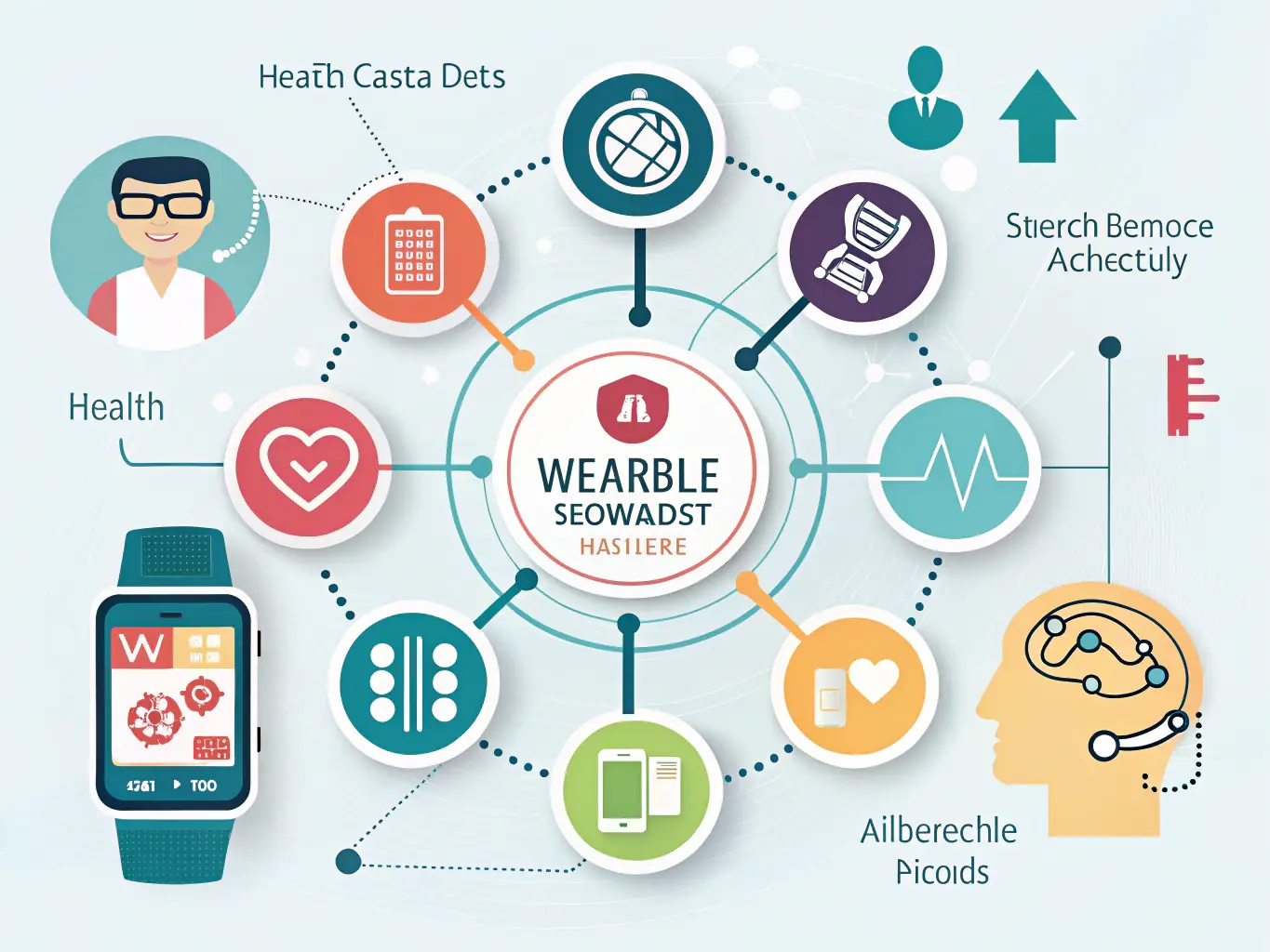A graphic illustrating the integration of an AI workout plan generator with wearable devices and other fitness apps, emphasizing seamless data tracking and analysis.